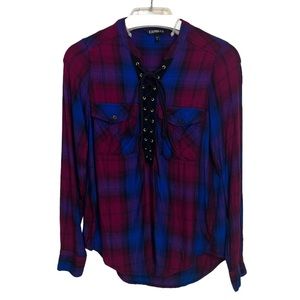 EXPRESS Plaid Lace Up Shirt